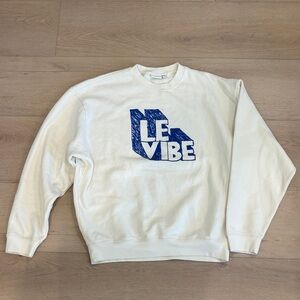 Clare V White Crewneck Sweatshirt with Blue LE VIBE Logo
